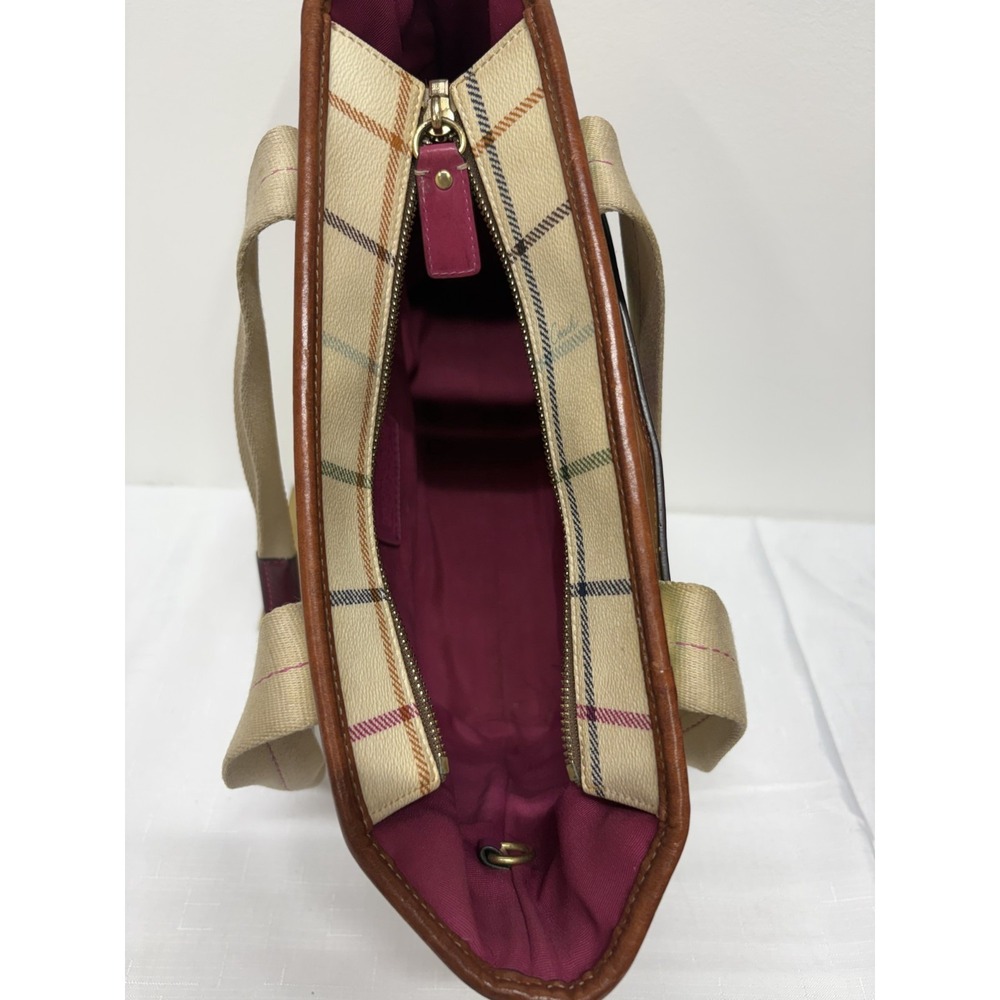 Coach Heritage Leatherware Tote Womens Pink White Tattersall Plaid Webbing Strap - Picture 5 of 9